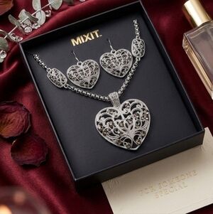 Mix It heart silver jewelery brighton style necklace/earring set